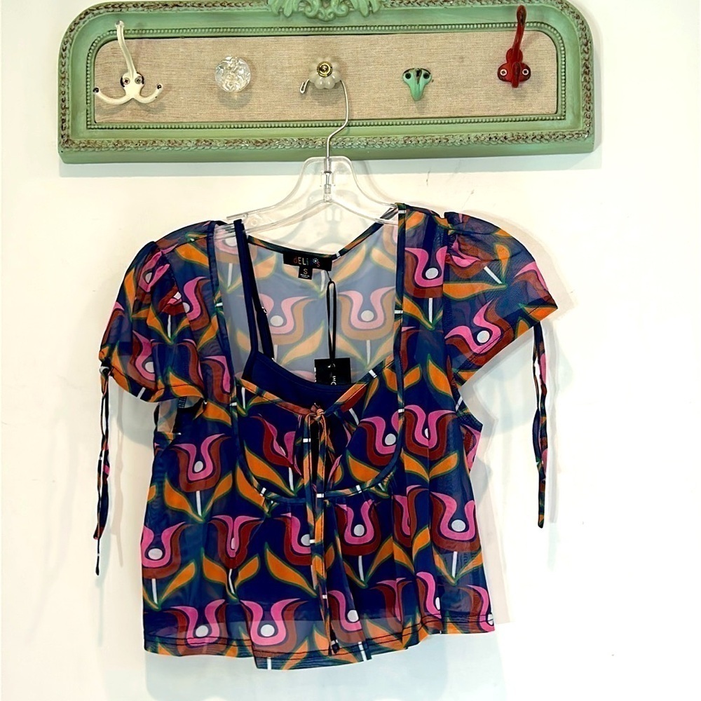 DELIA*S BY DOLLS KILL 70s DISCO BLISS MESH CROP TOP w/ tank small new w tags